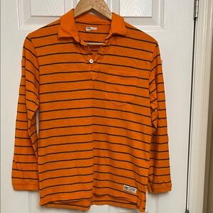 GAP Orange and Gray Striped Polo Shirt